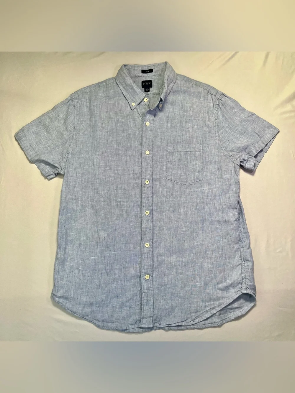 J. Crew Irish Linen Lightweight Short-Sleeve Shirt - Soft Blue - Large